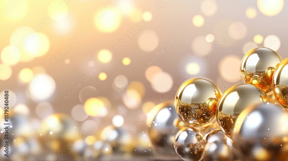 Poster golden bokeh lights form a stunning abstract background filled with shimmering orbs, creating a warm