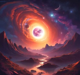 Illustration of outer planet with starry galaxy.