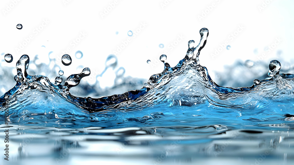 Poster clear water splashes and makes waves dynamically with clean white background