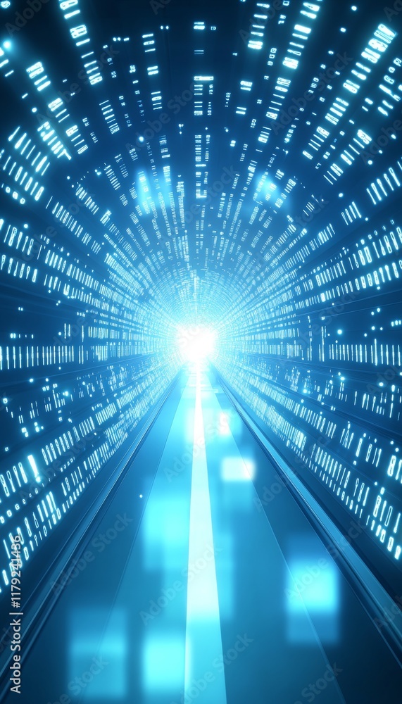 Aufkleber digital data stream, binary code tunnel, futuristic technology background, information highway