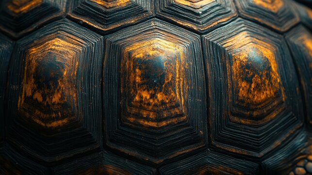 Intricate texture of turtle shell close-up highlighting natural patterns and details.