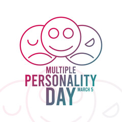 Multiple Personality Day. March 5. Line icon of faces with different expressions. Gradient. Poster, banner, card.