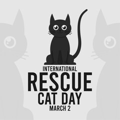 International Rescue Cat Day. Cute black cat. Flat design vector. Poster, banner, card, background.