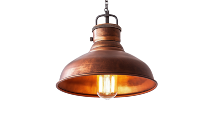 Rustic Copper Pendant Light Fixture for Industrial Interior Design - Perfect for Loft Apartments, Restaurants, or Barson white and transparent Background