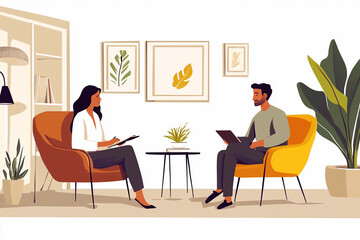 Fototapeta premium An illustration depicting a psychologist or social worker sitting across from a patient during a dialogue session. therapy, counseling, and interpersonal connections