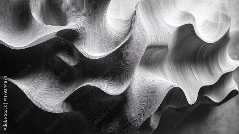 Poster abstract grayscale sculpture with flowing wave patterns