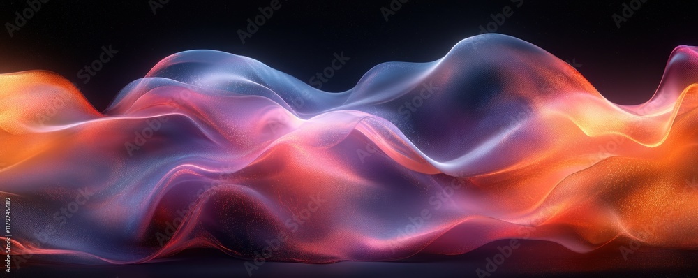 Poster curved waves form a stunning abstract holographic texture with flowing shapes and vibrant colors ble