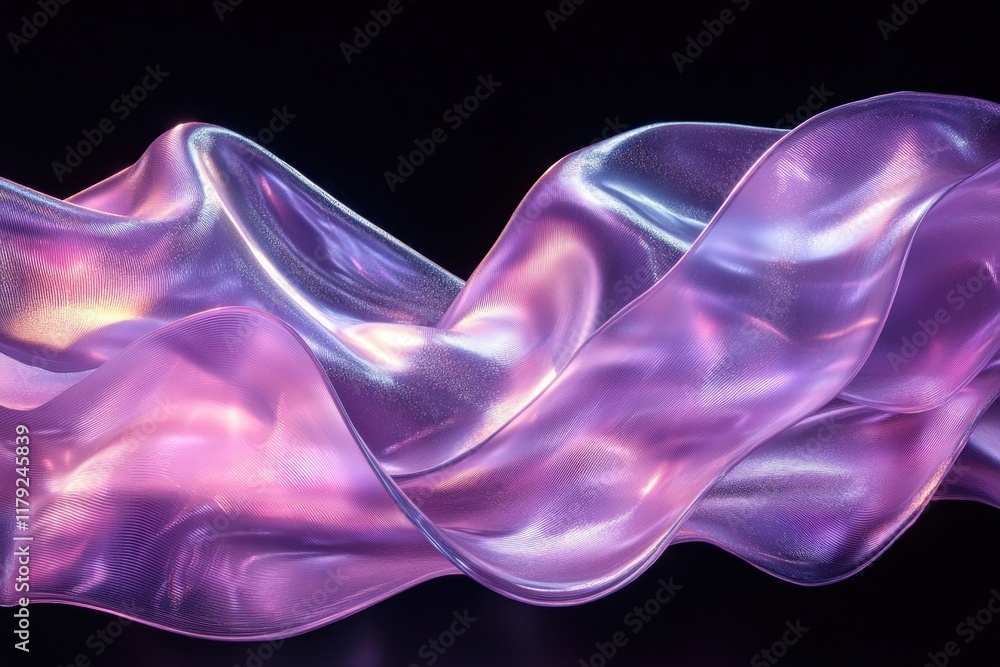 Poster curved waves create a mesmerizing abstract effect with holographic textures and soft glowing light i