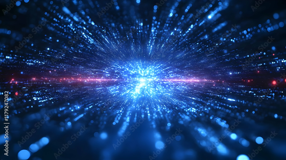 Poster abstract blue light explodes with bokeh effect and forms dynamic background