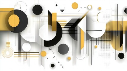 Obraz premium Geometric Harmony, A Minimalist Composition of Black Gold and White Elements