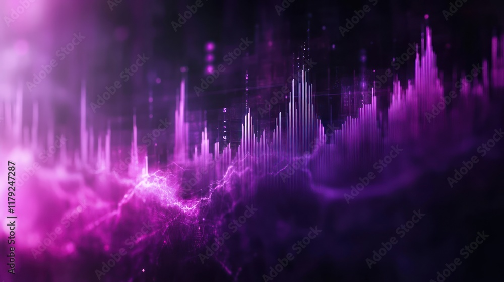 Aufkleber abstract purple and black data visualization with glowing particles and depth.