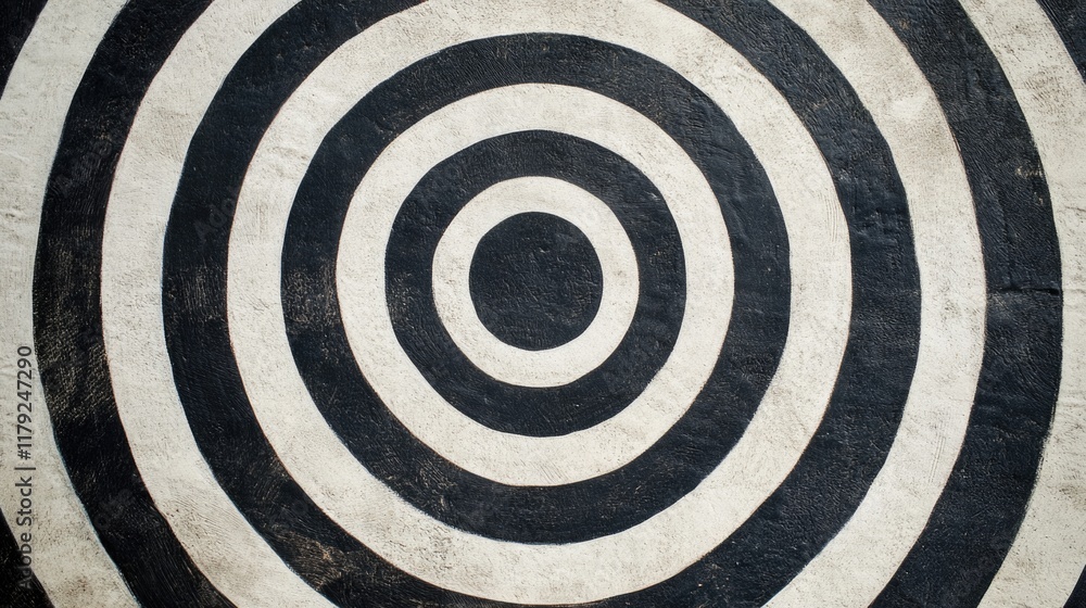 Poster concentric black and white target with circular design on textured background for goal setting and i