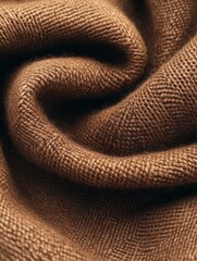 Fototapeta premium Cozy brown woolen fabric with detailed texture and soft folds.