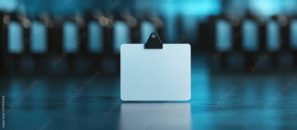 Poster identification authorization permission conceptual image featuring blank card on glossy surface with