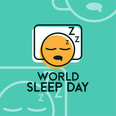 World Sleep Day. March. Sleeping emoticon icon. Abstract background. Poster, banner, card, background.