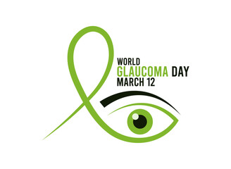 World Glaucoma Day. March 12. Vector line of green ribbon with eyeball. Flat design vector. Poster, banner, card, background.