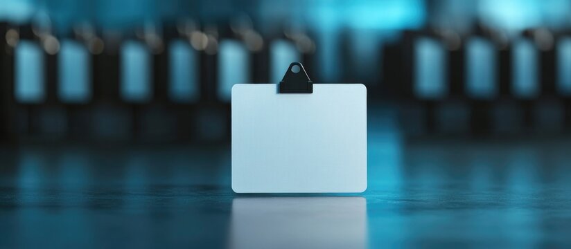Identification Authorization Permission Conceptual Image Featuring Blank Card on Glossy Surface with Soft Blue Lighting in Background