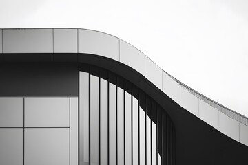 Obraz premium Modern architecture featuring sleek curves and reflective surfaces in an urban landscape