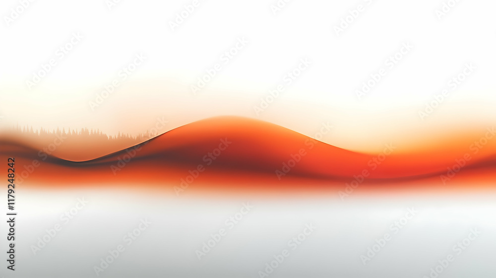 Poster abstract orange wave background flows smoothly with silhouetted forest in background