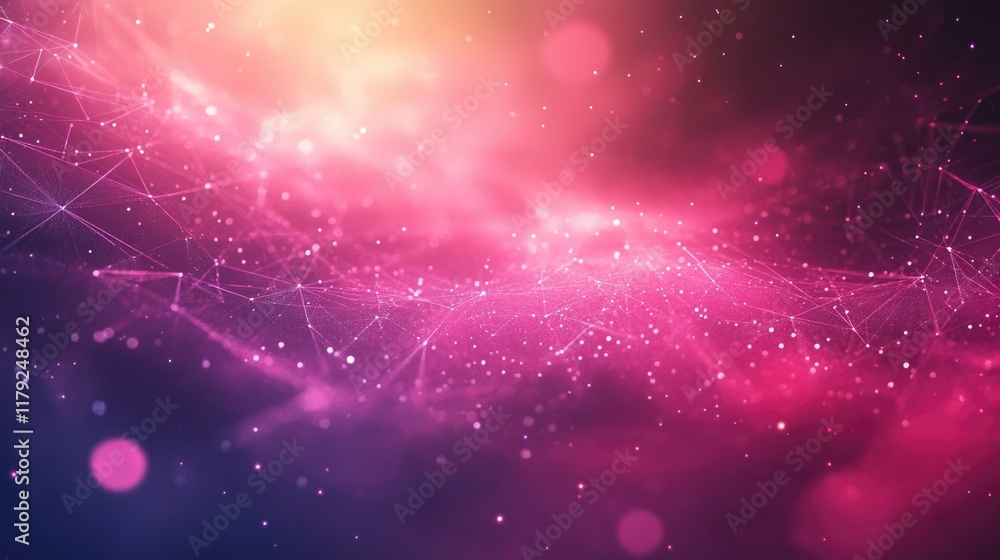 Aufkleber abstract pink and purple digital network background with glowing particles and copyspace for text in