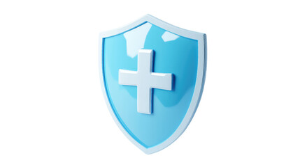 Obraz premium 3D Render of a Blue Shield with a White Cross: Medical Protection Concept for Websites and Applicationson white and transparent Background