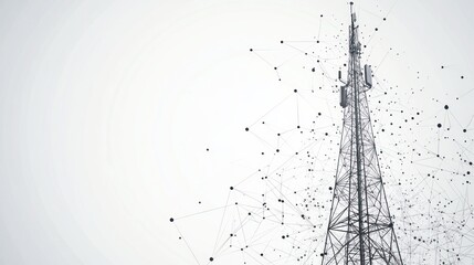 Abstract telecommunication tower with connection lines.