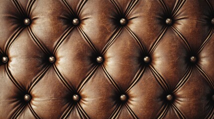 Fototapeta premium Rich Brown Leather Upholstery Texture with Button Detail.