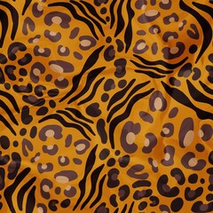 Seamless Hand Drawing Abstract Watercolor Leopard Cheetah Skin Pattern Tie Dye Gradient Background