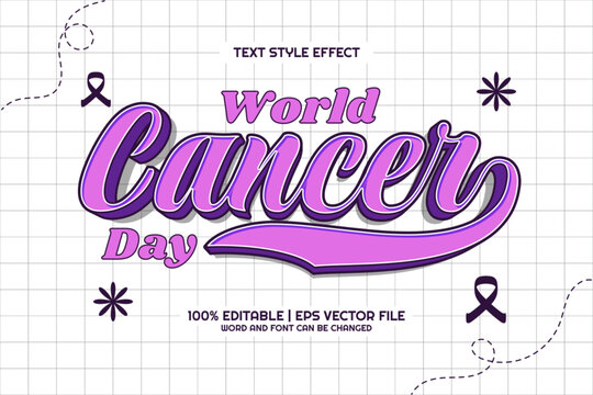 Editable text effect World Cancer Day cartoon style