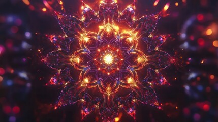Fototapeta premium Abstract Mandala: Glowing Fractal Flower Design
