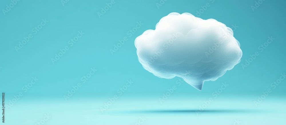 Poster blue cloud speech bubble on minimalist soft blue background with ample copyspace for text in modern 