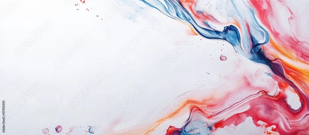 Poster colorful abstract ebru art technique with swirls of red, blue, and orange on white background featur