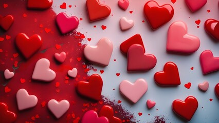 red heart shaped confetti on white red backgound