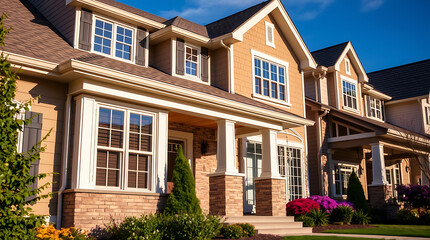 Brick Houses with Landscaping and Blue Sky