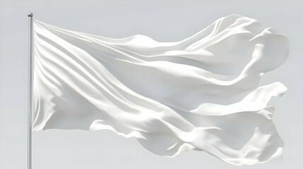 Obraz premium White Flag Waving Gently in the Breeze Against a Light Gray Background
