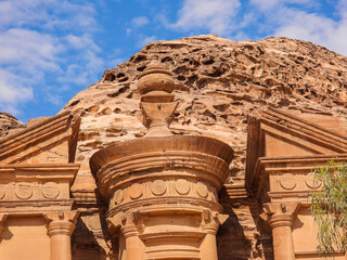 Petra, Jordan : ancient Monastery building in Petra (Ad Deir) one of the Seven Wonders of the World (historical place in Arab countries)