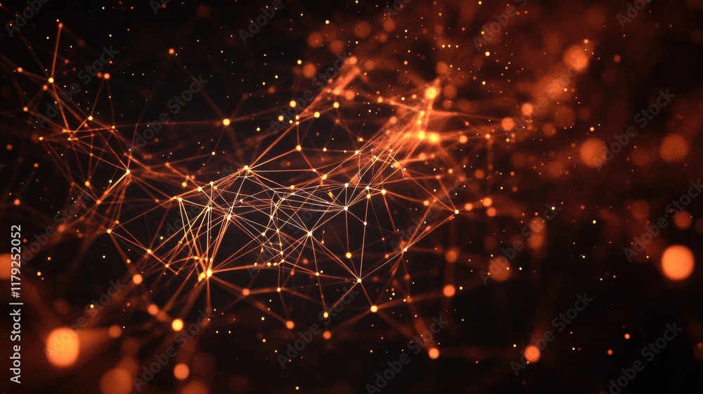 Poster abstract orange and black background of global network connection with sparkling particles illustrat