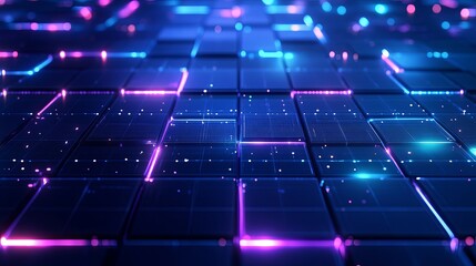 Obraz premium Neon Grid: Futuristic Cubes with Glowing Lines and Vibrant Hues