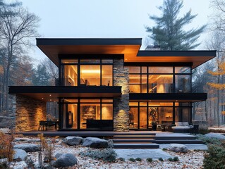 Modern scandinavian exterior of luxury private house contemporary architecture of cottage