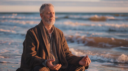 Serene meditation by the ocean at sunset finding inner peace and mindfulness