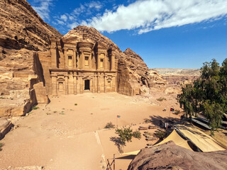 Petra, Jordan : ancient Monastery building in Petra (Ad Deir) one of the Seven Wonders of the World (historical place in Arab countries)