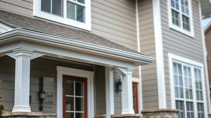 Fototapeta premium House Exterior with Porch and Multi-Pane Windows