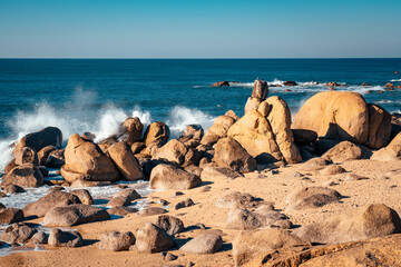 Praia de Lavadores is a beautiful beach with big boulders in Porto, Portugal