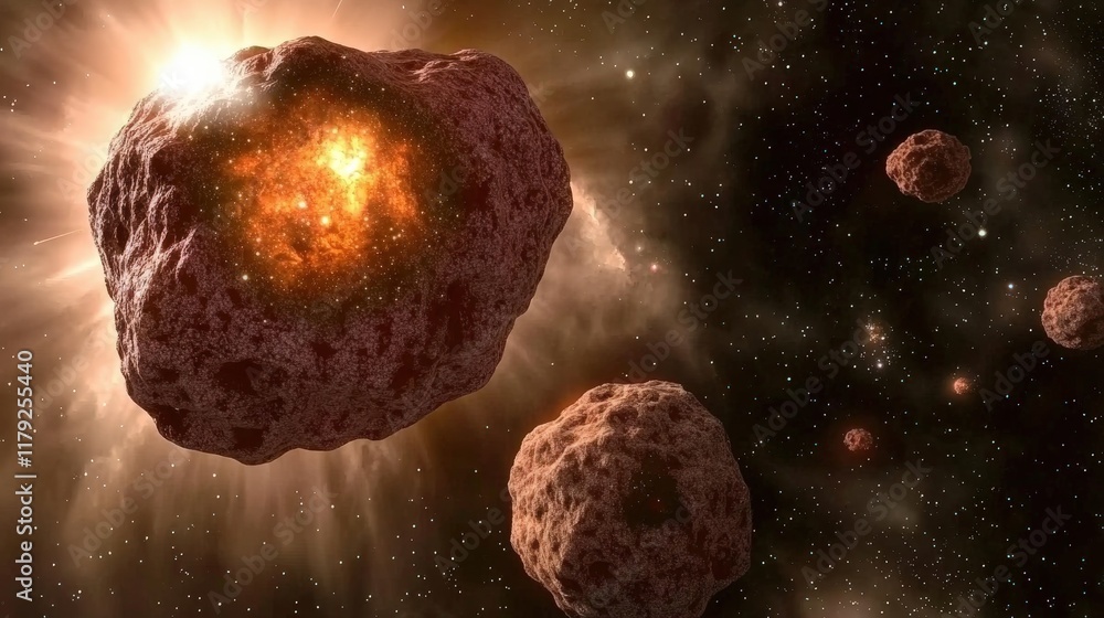 Poster Vibrant Cosmic Asteroids in Deep Space with Dynamic Energy and Celestial Background