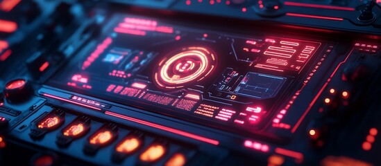 Obraz premium Futuristic Technology Interface: Neon Red Digital Dashboard