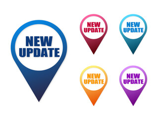 set of vector sticker icons in new location style, new update, different gradient color options