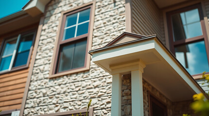 House Exterior with Stone Veneer and Multiple Windows