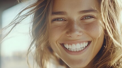 Fototapeta premium Close-up of Women with Beautiful White Teeth, Perfect Smile, Professional Photography, Dental Care and Aesthetic Enhancement