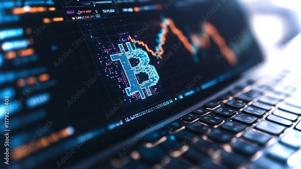 Poster blockchain developer analyzing cryptocurrency trends using advanced technology tools