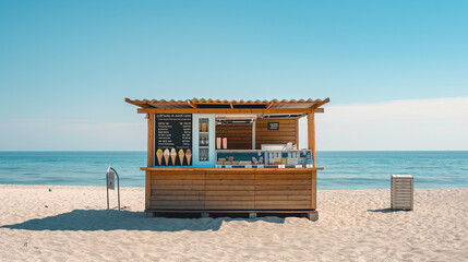 Beachfront Ice Cream Parlor Kiosk with Ocean Background